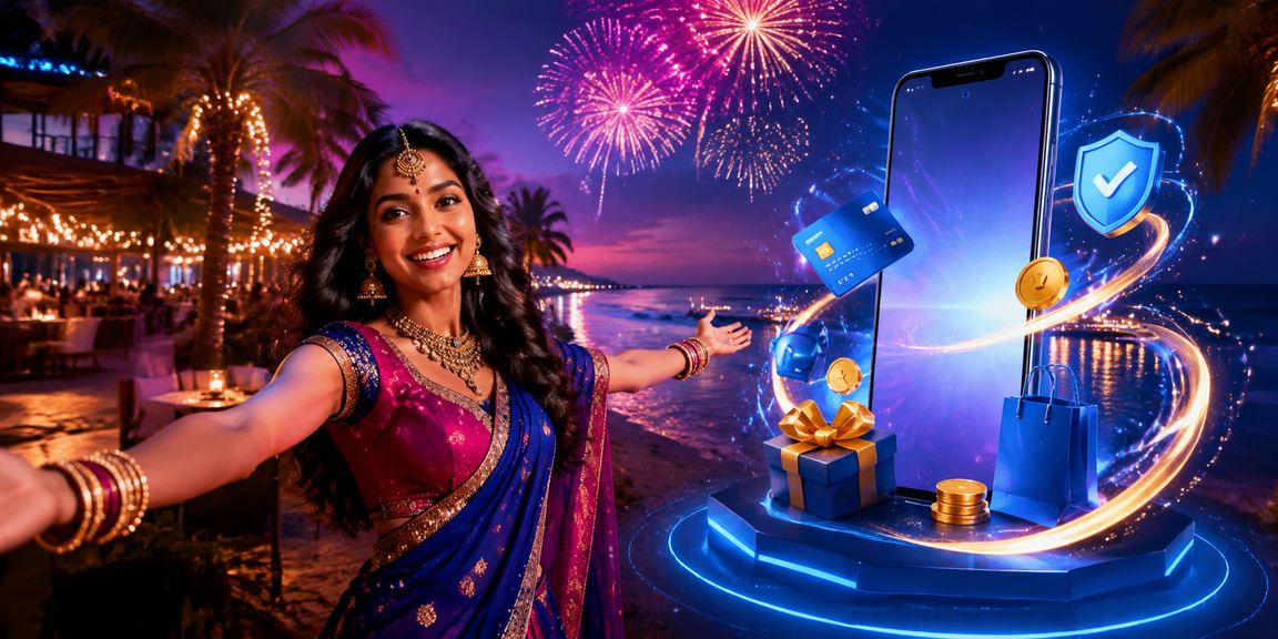 Goa beach with mobile payment concept